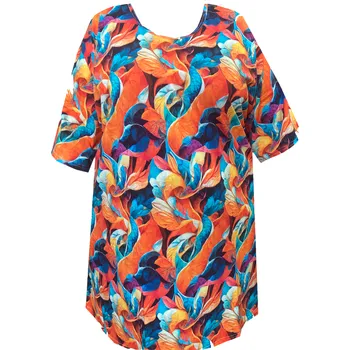 Dámské tričko Tunika bavlněná s kapsami / maxitriko (oheň) - v nadměrné velikosti 3382