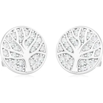 Náušnice GEMMAX Náušnice Strom života z bílého zlata se zirkony na puzetu – zlatý šperk ryzosti 585/1000 v Dárkovém balení s Certifikátem GLEWB-03359