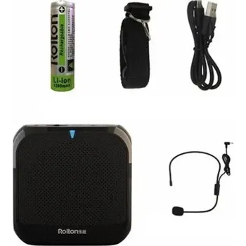 Mikrofon Hlasový zesilovač Rolton K400 s kabelovým mikrofonem Podpora USB a TF karty 5W výstup 1200mAh Výdrž 8 h Vestavěný reproduktor s páskem černá