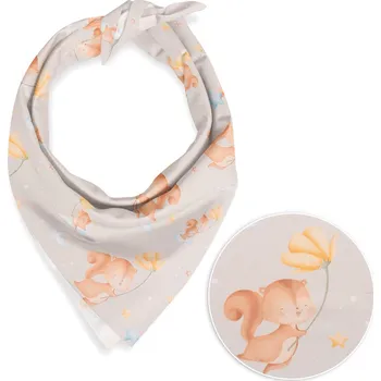 Dětský bavlněný šátek Sandra SA-525 Veverky s květinami na šedobéžovém 80 x 80 cm