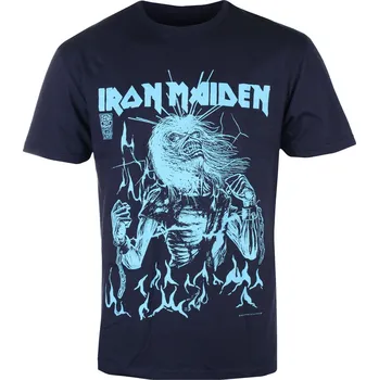 Tričko metal pánské Iron Maiden - 50 Life After Death Flames Blue - ROCK OFF - IMTEE201MN - S