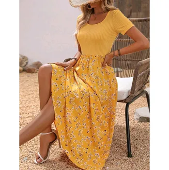 Dámské šaty Dámské letní dlouhé šaty se vzorem Barva: Žlutá, Velikostní tabulka: S