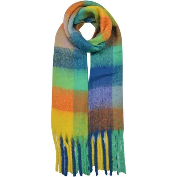 Šála Dámská kostkovaná zimní šála modro-zelená – 35x210 cm