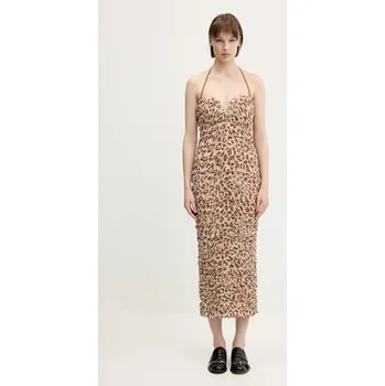 Dámské šaty Šaty Nanushka HAYLEN hnědá barva, midi, přiléhavé, NW25SSDR31174, L, 84X