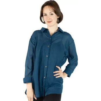 Dámská halenka Modrá bavlněná dámská košile Savitree Deep Petrol, jednobarevná, Sittar UNI - POSLEDNÍ KUS