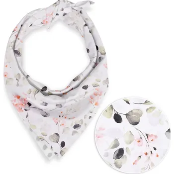 Šátek Bavlněný šátek Sandra SA-288 Eukalyptus s růžovými květy na bílém 45 x 45 cm