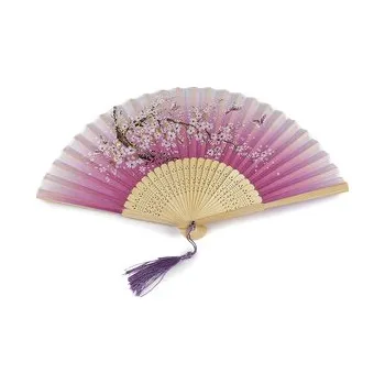 Vějíř textilní s metalickými detaily - 1 ks - 6 fialová lila zlatá
