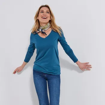 Dámské tričko Tričko s výstřihem do V a dlouhými rukávy modrá 34/36