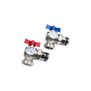 rozdělovač topení Kulové uzávěry rohové 1" s teploměrem - SET 2 ks