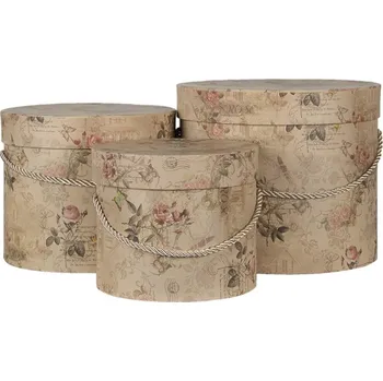 Úložný box Sada 3ks béžových vintage papírových krabic