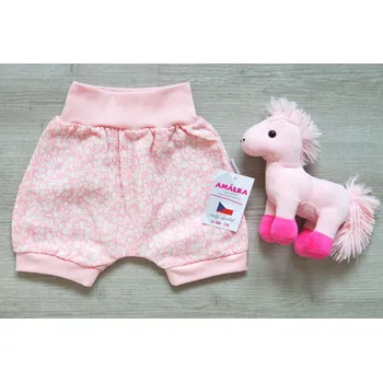 AMÁLKA Letní kraťasy mušelín květinky, lososové Velikost: 56-62