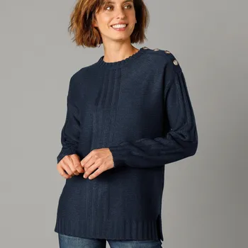 Dámský svetr Pulovr se zapínáním na rameni, z úpletu s plastickým vzorem námořnická modrá 52