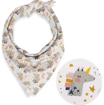 Šátek Dětský bavlněný šátek Sandra SA-562 Spící jednorožci mezi hvězdičkami na bílém 45 x 45 cm