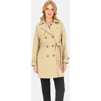 Dámský kabát Světle béžový dámský dvouřadý kabát s páskem BLE 252682 F - Beige Velikost: M