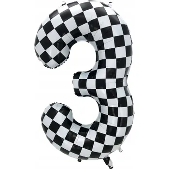 Balónek Fóliový balónek Číslice "3" Šachovnice Závodní (100 cm)