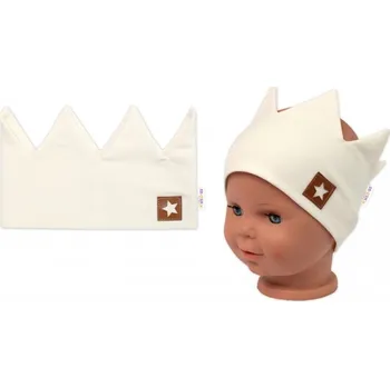 Dětská móda Dvouvrstvá čelenka, Baby Nellys Hand Made, bavlna, Korunka STAR - smetanová, 80/98, Velikost koj. oblečení 80-98 (9-36m)
