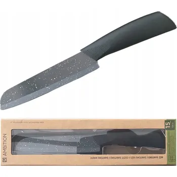 Kuchyňský nůž NŮŽ SANTOKU KERAMICKÝ černý AMBITION na sekání a krájení 15 cm