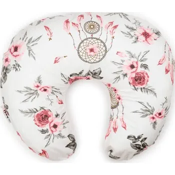 Kojící polštář Flumi Kojící polštář ve tvaru rohlíku, bílý s růžovými květy