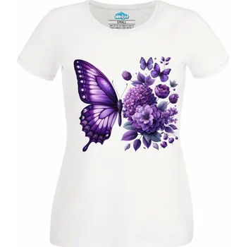 Dámské tričko Fialový Otakárek a Hortenzie (Velikost: 4XL, Barva: Bílá)