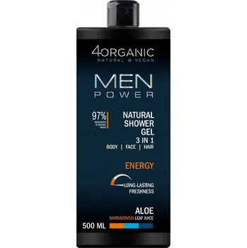 Koupelová kosmetika 4ORGANIC MEN POWER ENERGY PŘÍRODNÍ SPRCHOVÝ GEL 3v1 SUPERSIZE 500ml