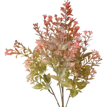 umělá květina Umělá květina – dekorativní větvičky se zelenými lístky a oranžovými kvítky – 42 cm