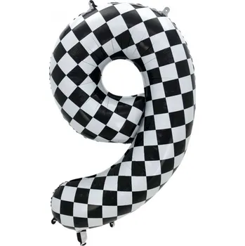 Balónek Fóliový Balónek Číslice "9" Šachovnice Závodní (100 cm)