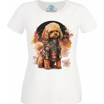 Dámské tričko Pes Samuraj Pudl v brnění (Velikost: 4XL, Barva: Bílá)