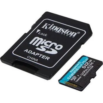 Paměťová karta KINGSTON 512GB microSDXC Canvas Go Plus Gen4 200MB/s A2 U3 V30 Card + Adapter