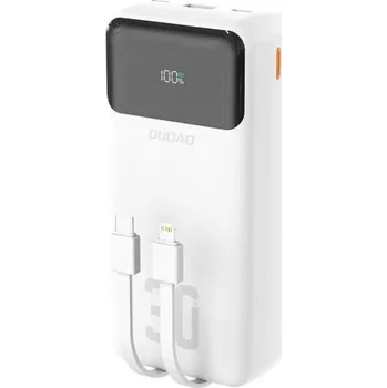 Powerbanka DUDAO | Dudao K15MAX Power Bank 30000mAh USB / USB-C / Lightning + vstavané káble 22.5W, bílý