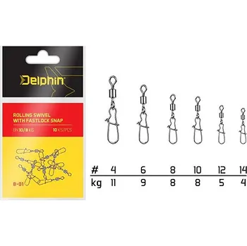 Delphin Rolling Swivel with Fastlock Snap Velikost 14, 4 kg 2 × 10 ks