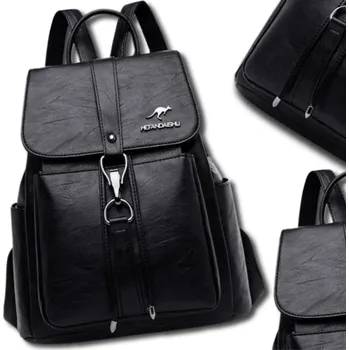 Městský batoh Kožený Dámský Batoh do školy, práce, městský, Černý, voděodolný, Prostorný