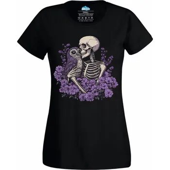 Dámské tričko Sova v Náruči Kostlivce (Velikost: 4XL, Barva: Černá)