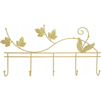Věšák ZLATÝ DEKORATIVNÍ VĚŠÁK KOVOVÝ S MOTIVEM LISTŮ