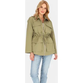 Dámská cargo bunda Khaki lehká dámská parka na zip BLE 252679 F - Khaki Velikost: 2XL