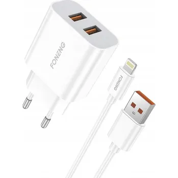FONENG SÍŤOVÁ NABÍJEČKA EU45, 2X USB + KABEL USB LIGHTNING