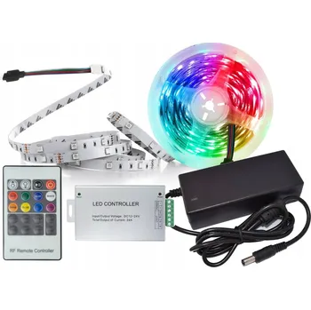 LED páska Sada 5m LED RGB pásky 30 diod/m 36W + Rádiový ovladač Dálkový Ovladač RF + Napájecí zdroj
