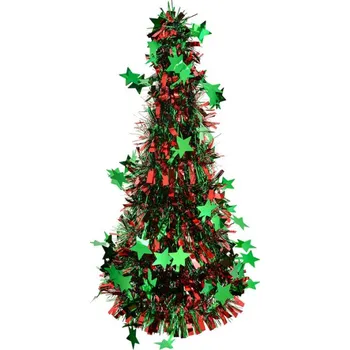 Třpytivý červeno-zelený dekorační stromeček s hvězdičkami Cello M – 17x38 cm
