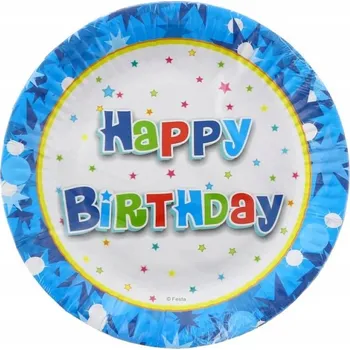 Talíř TALÍŘKY VESELÉ NAROZENINY MODRÉ SADA 6 ks
