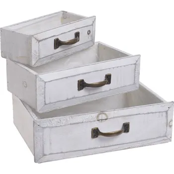 Obal na květináč Sada dřevěných obalů na květiny 3-dílná 31CAN9A7124 19x9x6.5 cm bílá