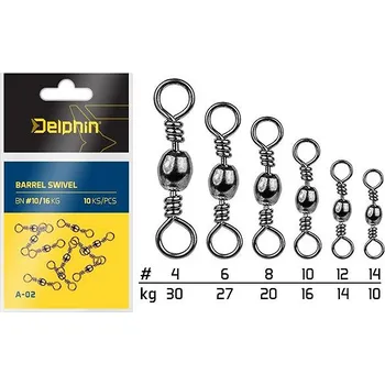 Delphin Barrel Swivel A-02 Velikost 14, 10 kg 3 × 1 0ks