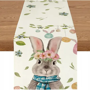 ubrus Běhoun na stůl Velikonoční jarní imitace lnu se zajíčkem 40 x 180 cm