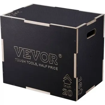 VEVOR 3 v 1 plyometrický skákací box, 24/20/16 palcový dřevěný plyometrický box, platforma a skákací box na agilitu, protiskluzový fitness cvičební box pro trénink v domácí posilovně, kondiční silový trénink, černý