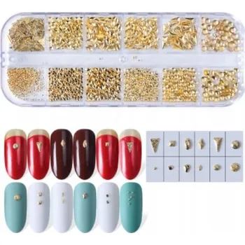 Přípravek na nehty Sada metalických ozdob na nehty 12v1, různé tvary [VZOR 4]