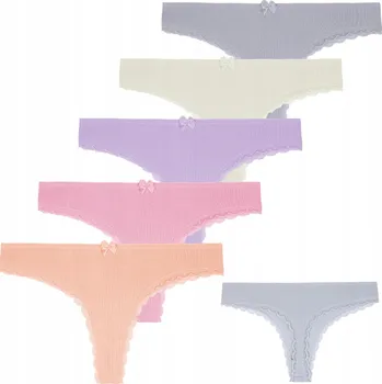 Kalhotky DÁMSKÉ TANGA KALHOTKY PRUHOVANÉ ELASTICKÉ BAVLNĚNÉ MORAJ VEL. XL 5-BALENÍ