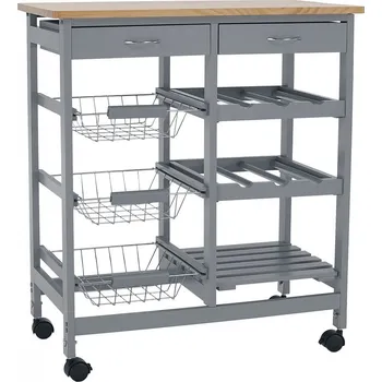 Servírovací stolek Servírovací vozík, šedá/přírodní, BARABE