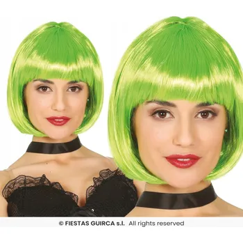 Karnevalová paruka PARUKA BOB ZELENÁ S OFINOU KRÁTKÁ NEON PÁRTY