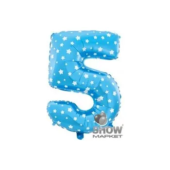 Balónek Fóliový Balónek Číslice "5" Modrý s Hvězdičkami (100 cm)