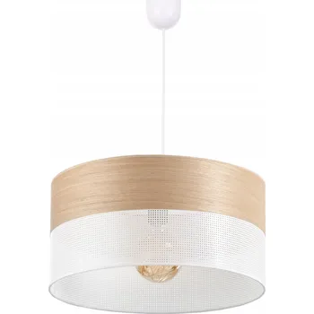 ZÁVĚSNÁ LAMPA STROPNÍ LUSTR VELKÝ ABAŽUR S DÍRKAMI DŘEVO 40CM E27 LED