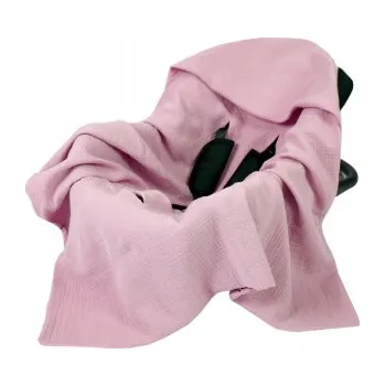 Dětská deka Mušelínová deka s kapucí do autosedačky 90x90 cm - růžová