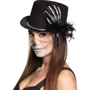 Karnevalový doplněk GoDan Strašidelný klobouk s rukou kostry